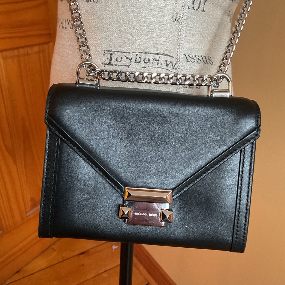 Michael Kors Black Leather Whitney Handbag with Silver Chain - Picture 6 of 12